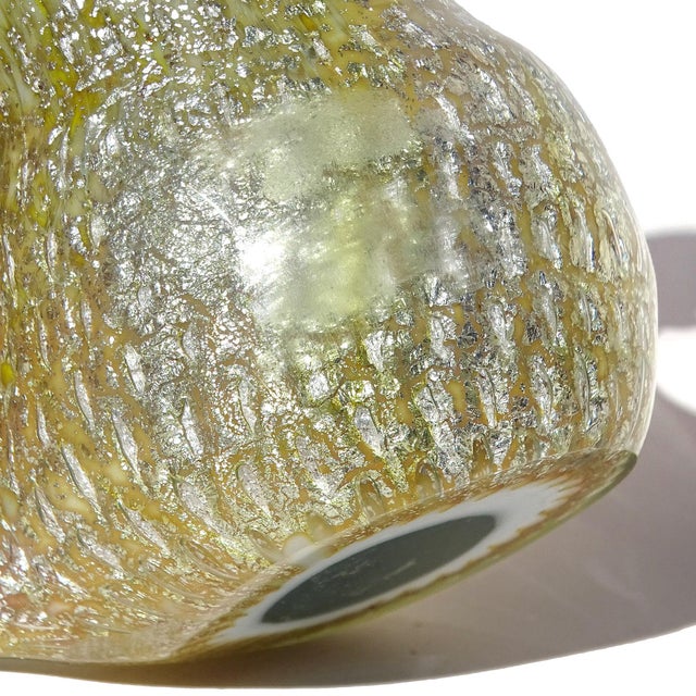 Murano Owl Yellow Silver Flecks Green Eyes Murrines Italian Art Glass Paperweight Figurine Sculpture For Sale - Image 9 of 9
