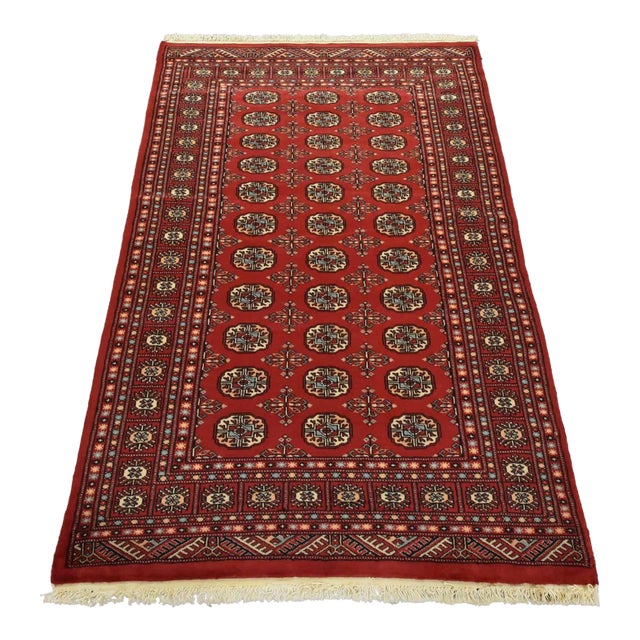 Bokhara Rug 4’1” X 6’4” Red Wool Tribal Hand-Knotted Oriental Carpet For Sale