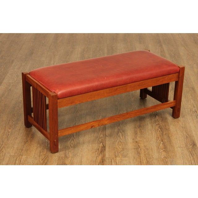 High Quality American Made Solid Cherry Mission Style Bench By Stickley Featuring Vertical Spindle Sides, Pegged Mortise...