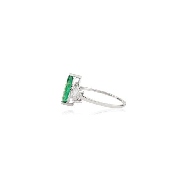 Not Yet Made - Made To Order Natural Marquise Emerald & Diamond Three-Stone Engagement Ring Size 6 in 18k Gold For Sale - Image 5 of 14