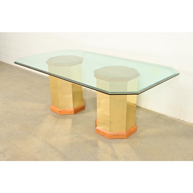Thomasville Modern Art Deco Brass and Glass Double Pedestal Dining Table, Circa 1980s For Sale - Image 11 of 11