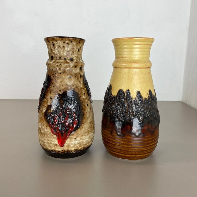 German Multi-Color Fat Lava Op Art Pottery Vase from Bay Ceramics, Set of 2 For Sale - Image 11 of 18
