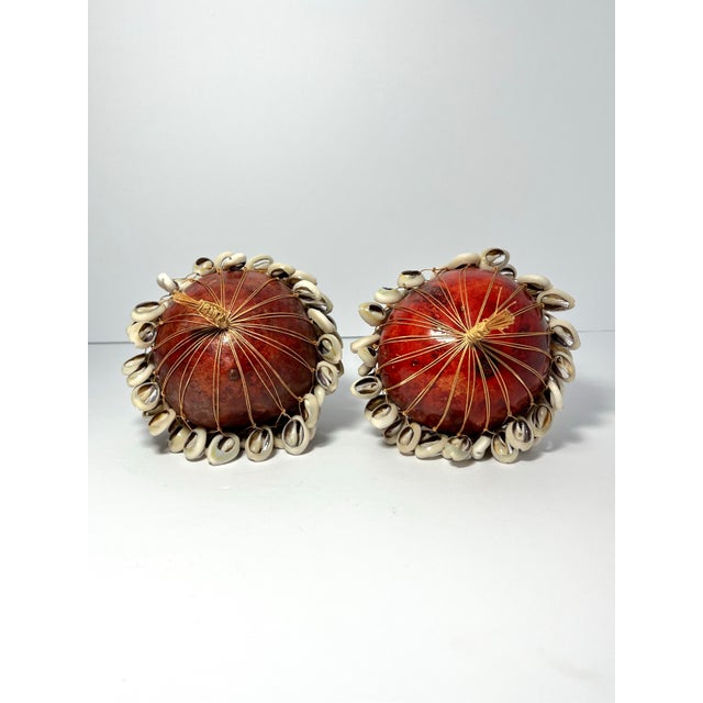 2000 - 2009 Pair of Dried Maasai Gourd Cowrie Shell Musical Shaker Percussion Instrument African Decor For Sale - Image 5 of 8