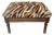 1920s English Mahogany Footstool With Turned Legs and Zebra Pattern Upholstery For Sale