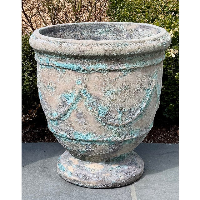 Pair Anduze-Form Planters, Festoon Relief, Glazed Terracotta For Sale - Image 10 of 16