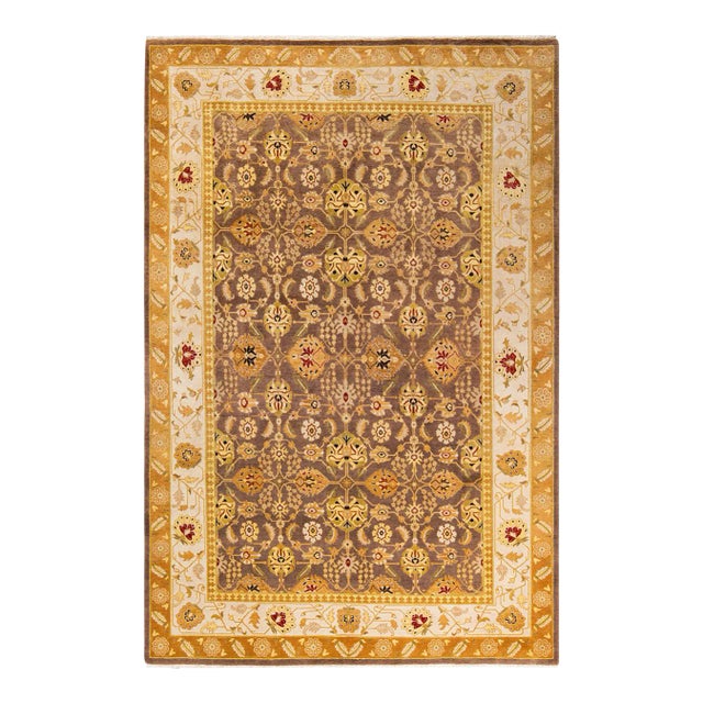 Vintage Moroccan Hand Knotted Wool Area Rug, Brown - 6'2" X 9'2" For Sale