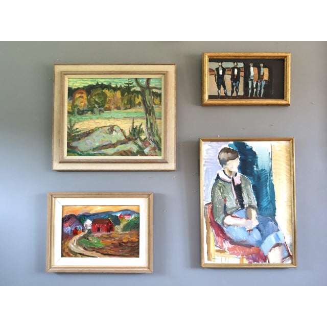 Mid-Century Modern 'Autumn Meadow' Vintage Original Landscape Oil Painting, Framed For Sale - Image 11 of 11