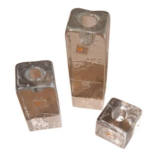 1980s Blenko Glass Ice Block Candle Holders - Set of 3 For Sale