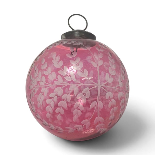 Late 20th Century Cranberry Glass Kugel-Style Botanical Christmas Ornaments, Set of 3 For Sale - Image 4 of 18