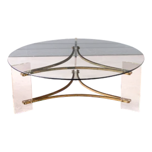Vintage Charles Hollis Jones Lucite Brass Glass Coffee Table
