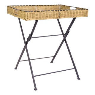 Side Table in Wicker Tray with Metal Legs, 1970s For Sale