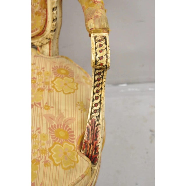 Mid 20th Century Vintage French Louis XV Style Cream and Red Painted Low Boudoir Fauteuil Chair For Sale - Image 5 of 12