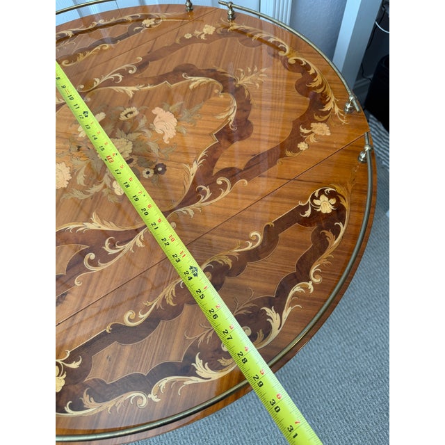 1960s Vintage Bar Cart Inlaid Marquetry Hollywood Regency Italian Tea Italy Folding Leaf For Sale - Image 15 of 15
