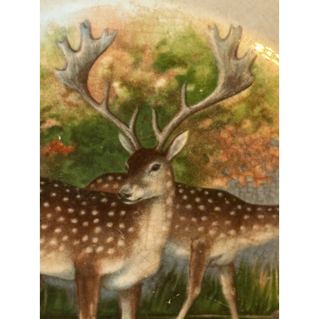 1900 - 1909 Antique Early 20th Century Porcelain Transferware With Pink Roses & Deer Plate For Sale - Image 5 of 12