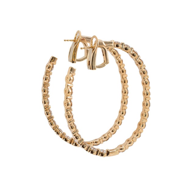 Modern Ladies 14k Rose Gold 10.08ctw Lab Grown Diamond Inside Out Oval Hoop Earrings, Pair For Sale - Image 3 of 8