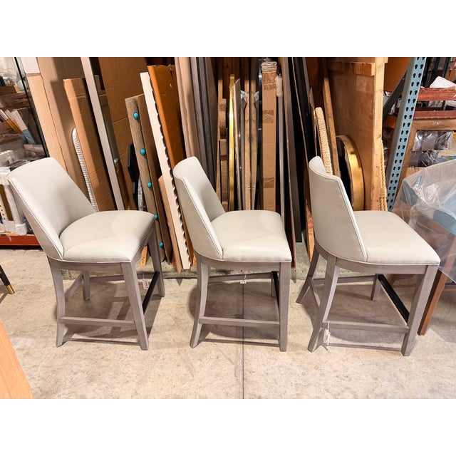 Bernhardt Light Gray Leather Counter Stool For Sale - Image 10 of 10
