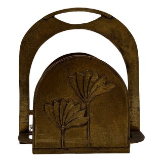Floral Brass Magazine Rack, 1920s For Sale