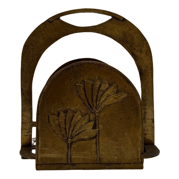 Floral Brass Magazine Rack, 1920s For Sale