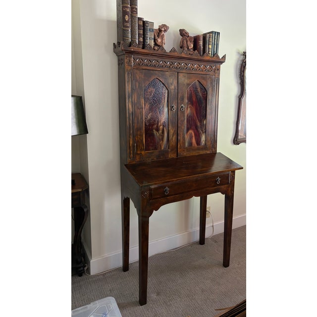 Brown 1990s Gothic Old World Rustic Secretary Bookcase For Sale - Image 8 of 9