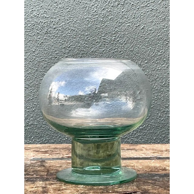 Vintage Green Pedestal Glass Vase For Sale - Image 4 of 12