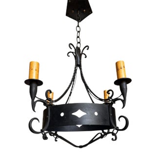 Circa 1920’s Spanish Revival Wrought Iron Chandelier For Sale