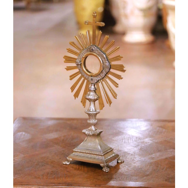 19th Century French Silvered Bronze Ostensoir Monstrance With Original Casing For Sale - Image 10 of 12