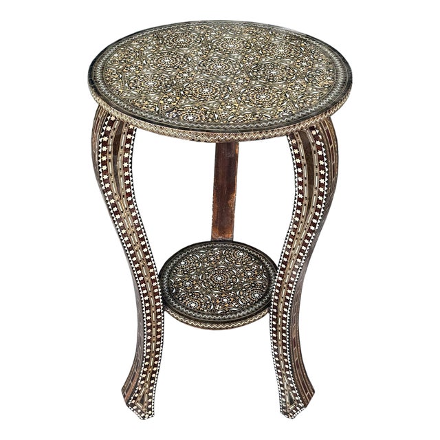 Vintage Marquetry Wood Inlay Round Side Table, Circa 1940 For Sale