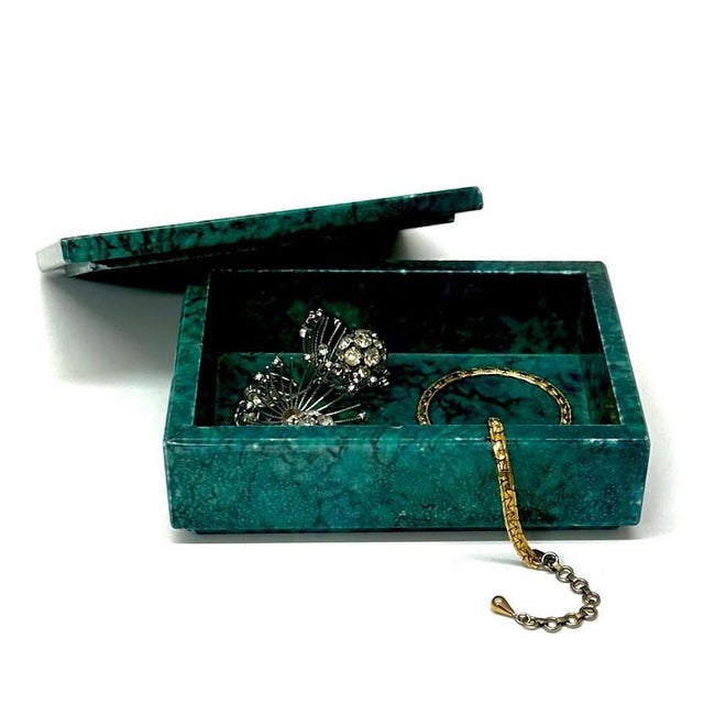 Mid-Century Modern Mid-Century Malachite Stone Trinket or Jewelry Box For Sale - Image 3 of 12