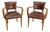 Art Deco French Bridge Chairs in Brown Faux-Leather, 1930s, Set of 2 For Sale