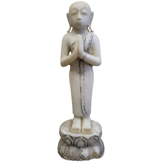 19th Century Burmese Alabaster Buddhist Monk Statue For Sale - Image 11 of 11