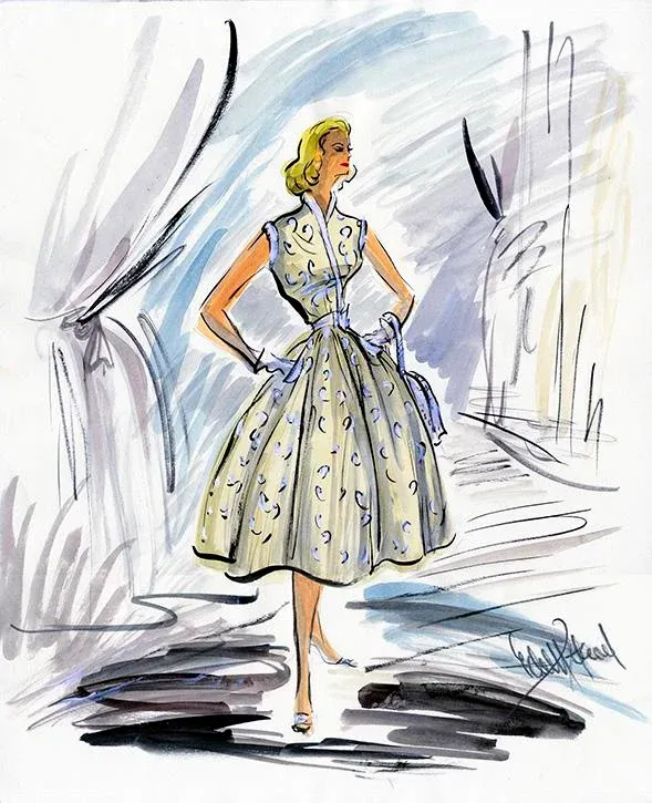 1950s Reproduction Print of Original Costume Sketch by Edith Head for Grace  Kelly "To Catch a Thief" | Chairish