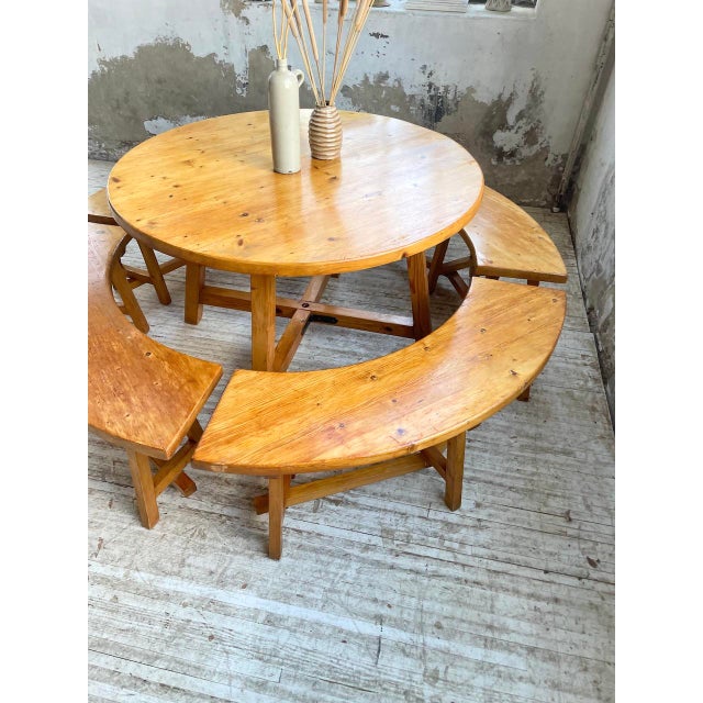 Round Table Set and Rounded Benches, 1950s, Set of 5 For Sale - Image 11 of 18