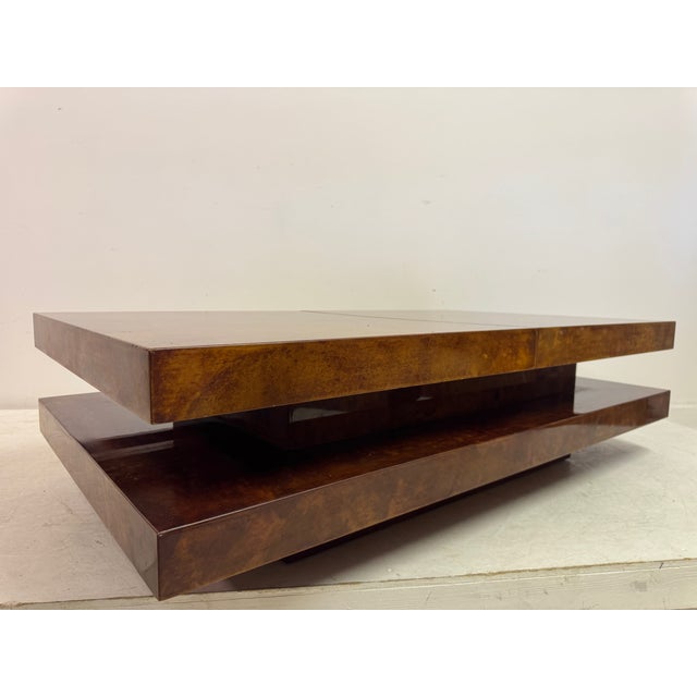 Brown Lacquered Goatskin Sliding Coffee Table, Italy, 1970s For Sale - Image 6 of 18