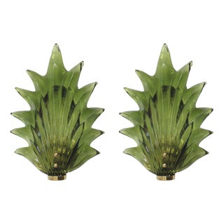 Floral Murano Glass Wall Sconces in Green, 2000, Set of 2 For Sale