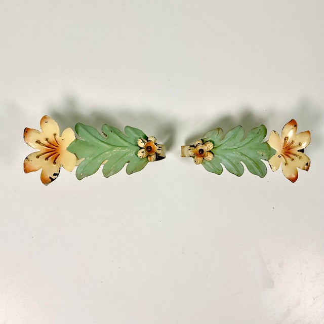 1920s Antique Italian Boho Chic Hollywood Regency Flora Tole Tiebacks - Set of 2. For Sale - Image 4 of 8