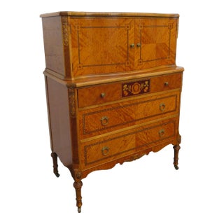 French Early 1900s Carved Inlay Tall Chest of Drawers For Sale