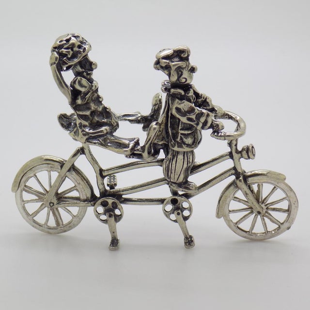 Vintage Italian Handmade Silver Clown on Tandem Bicycle Figurine, 1970s For Sale - Image 4 of 10