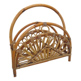 Crescent-Moon Bamboo and Wicker Magazine Rack, 1970s For Sale