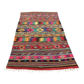 Vintage Colorful Kilim Rug - 60" X 97" For Sale