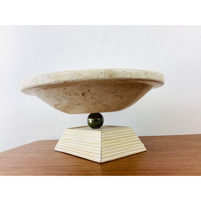 1980s Vintage 1980s Tessellated Stone & Brass Pedestal Centerpiece Bowl Maitland Smith Style For Sale - Image 5 of 6