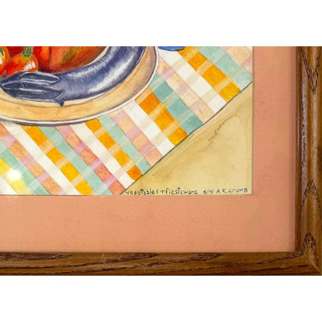 Contemporary Aline Kominsky-Crumb, Vegetables + Fiestaware (Original Watercolor Painting on Paper), 1979, Framed For Sale - Image 3 of 3