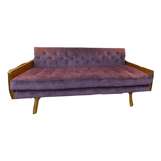Mid 20th Century Tufted Upholstered Walnut Sofa For Sale