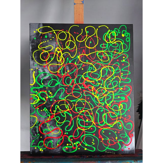 Textile Oksana Babala Neon Diptych – Abstract Oil Painting on Canvas – 2‑in‑1 Set For Sale - Image 7 of 17
