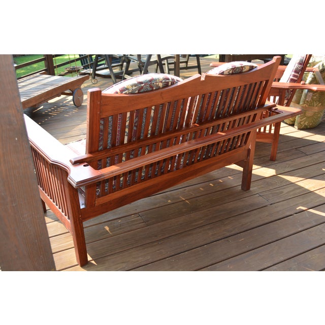 Wood 1980s Rhodesian Teak Loveseat & Chair Lounge or Patio Set W/ Hinged Adjustable Backs - Set of 2 For Sale - Image 7 of 12