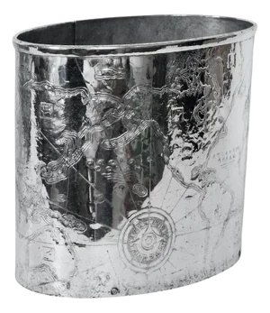 Arthur Amour Hammered Aluminum "Mariners World Map" Wastepaper Basket, 1930s