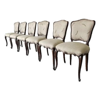 Set of Six Antique Walnut Dining Chairs in Louis XV Style With Hand-Carved Frames For Sale