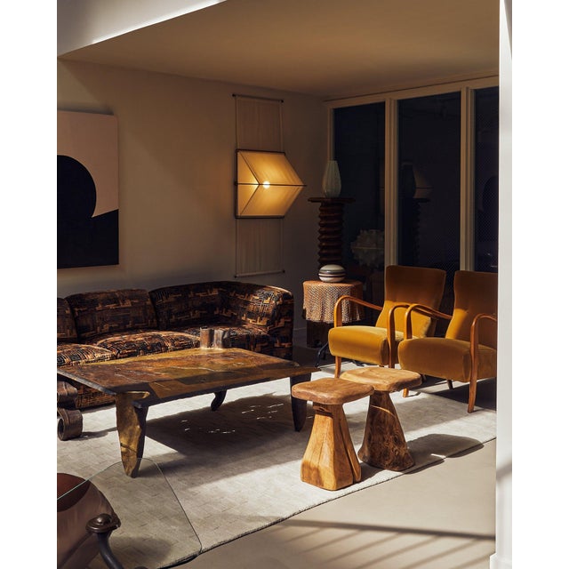 Hewn from solid wood, this rare 1970s stool by Richard Lecompte channels the raw spirit of French Brutalism through...