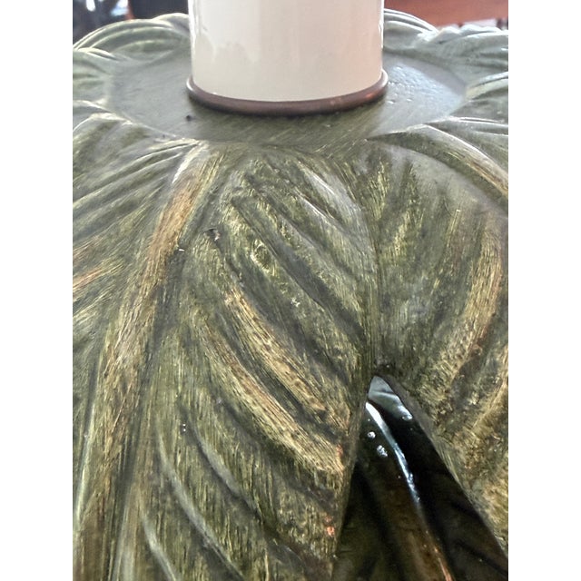 English Faux Bamboo Coastal Palm Tree Floor Lamp With Metal Fronds For Sale - Image 3 of 12