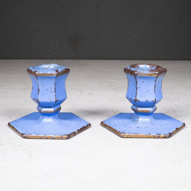 Industrial Vintage Solid Steel Candlestick Holders c.1940 For Sale - Image 3 of 7