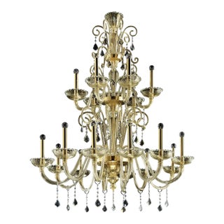 Ornate Imperial Venetian Chandelier With Gold Curled Murano Glass For Sale